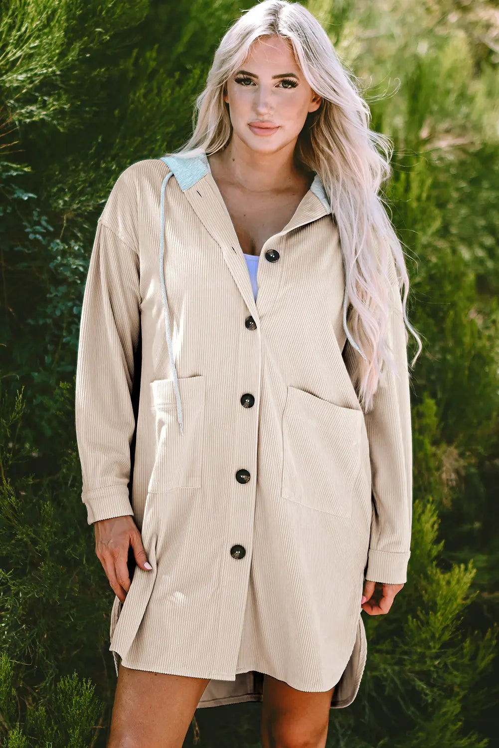 Jungle Green Oversized Corduroy Contrast Hooded Shacket - BB Fashion Outlet