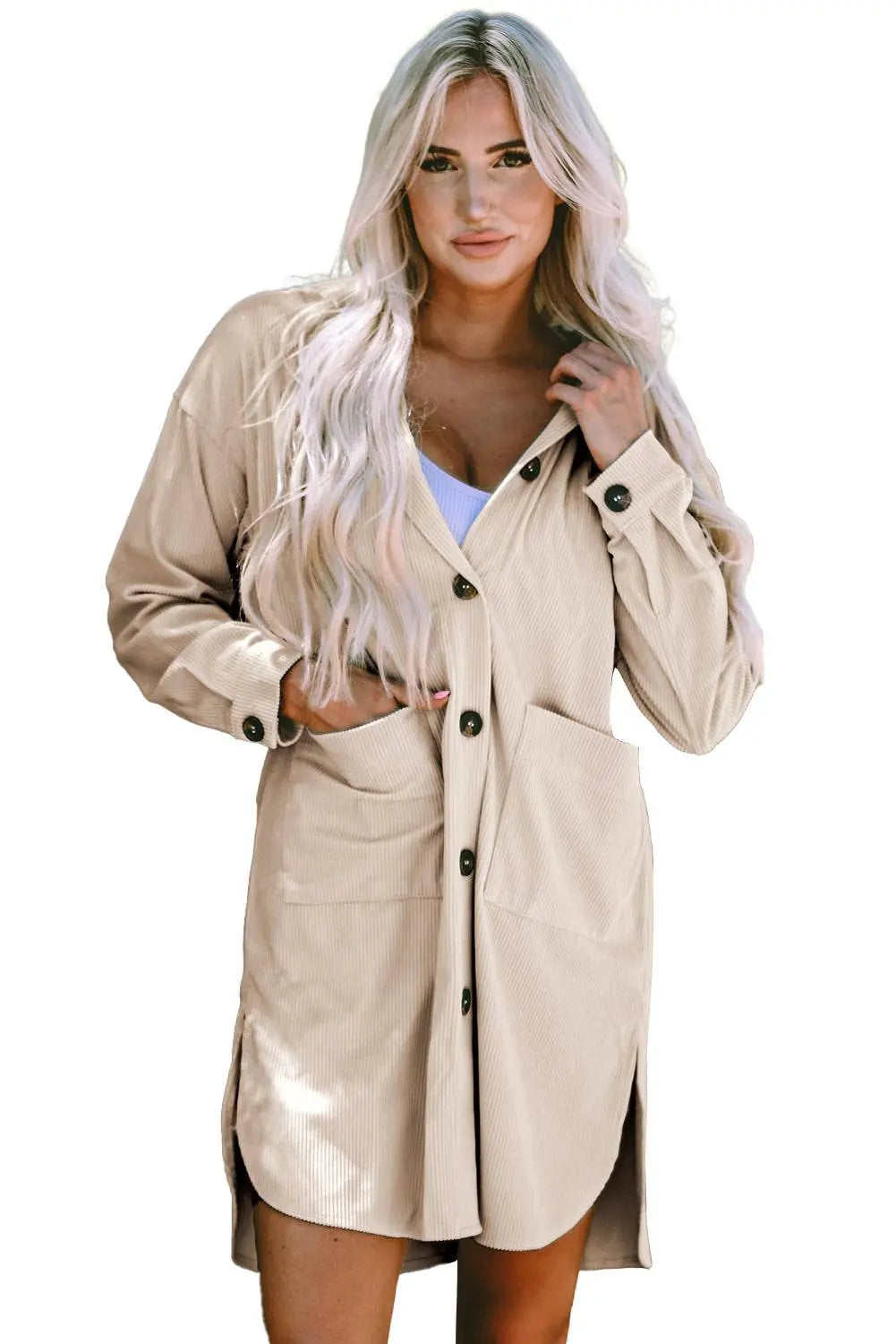 Jungle Green Oversized Corduroy Contrast Hooded Shacket - BB Fashion Outlet