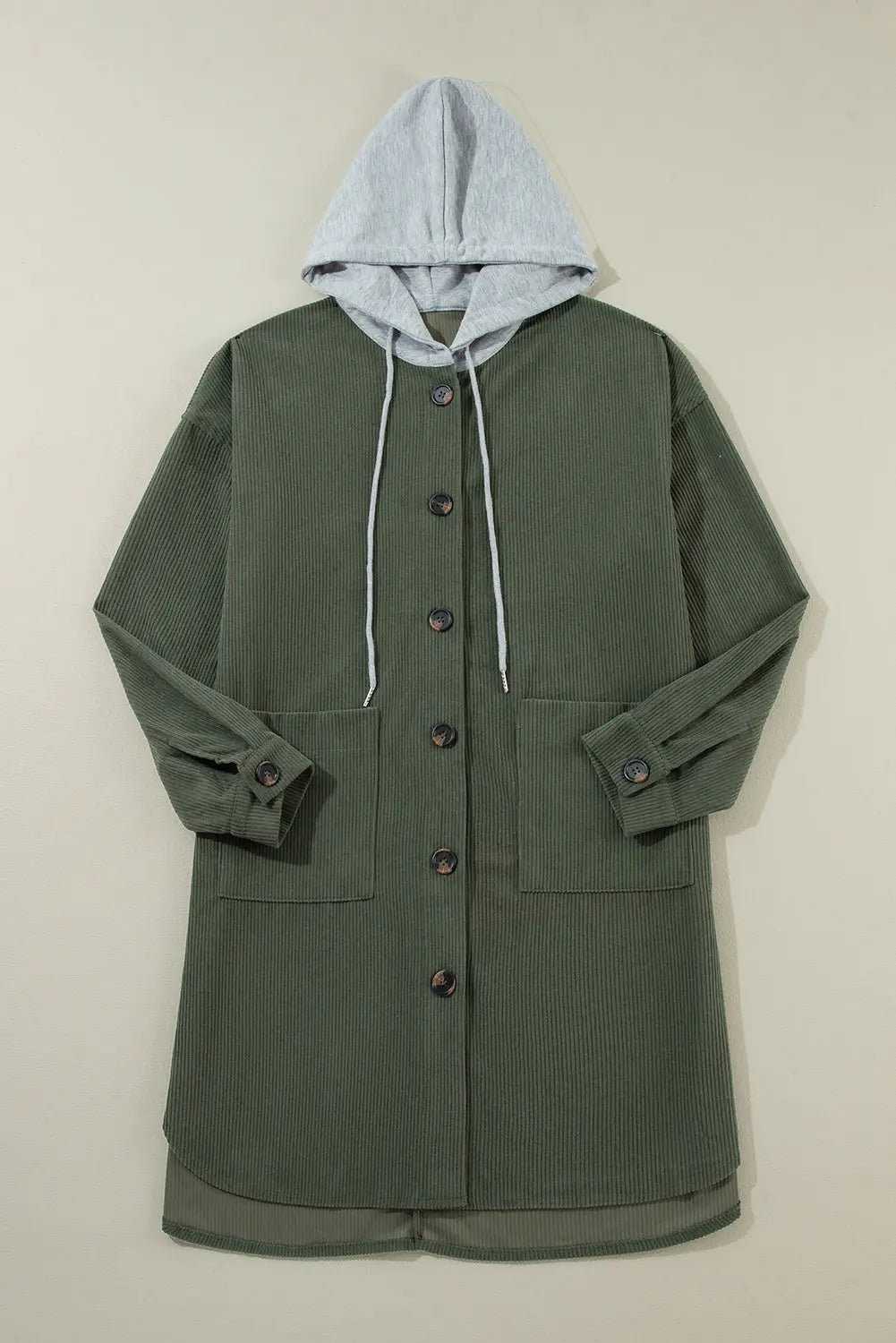 Jungle Green Oversized Corduroy Contrast Hooded Shacket - eAura