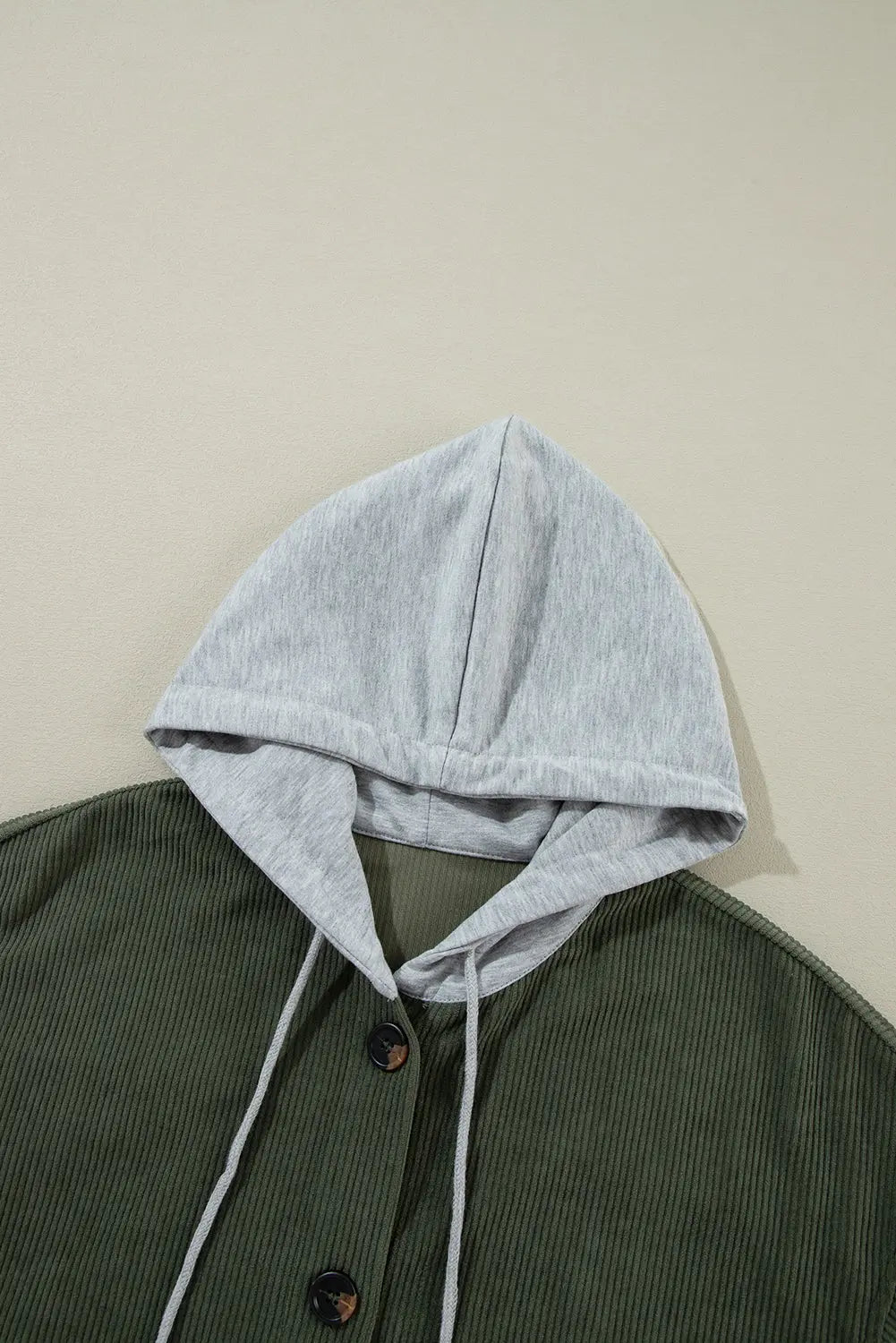 Jungle Green Oversized Corduroy Contrast Hooded Shacket - eAura