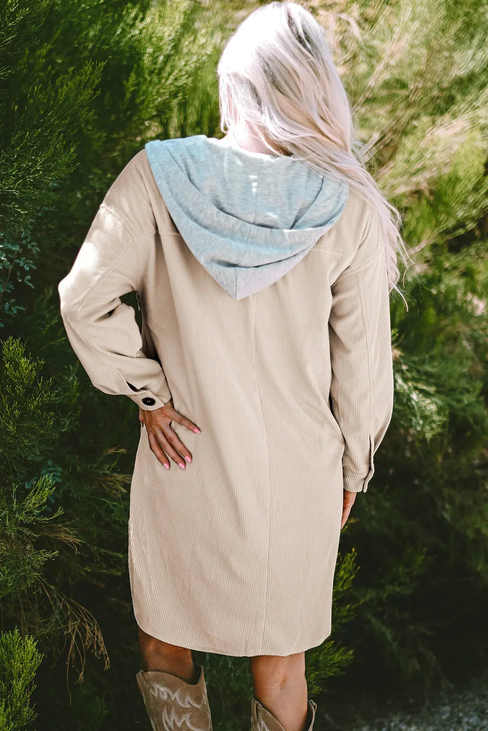 Jungle Green Oversized Corduroy Contrast Hooded Shacket - eAura