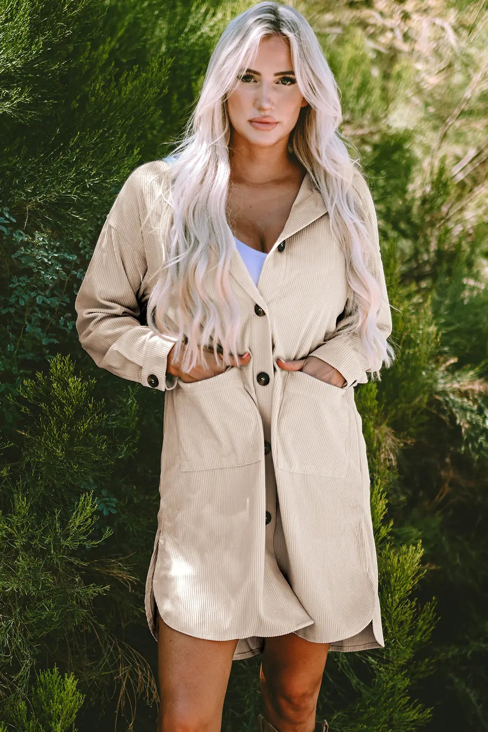 Jungle Green Oversized Corduroy Contrast Hooded Shacket - eAura