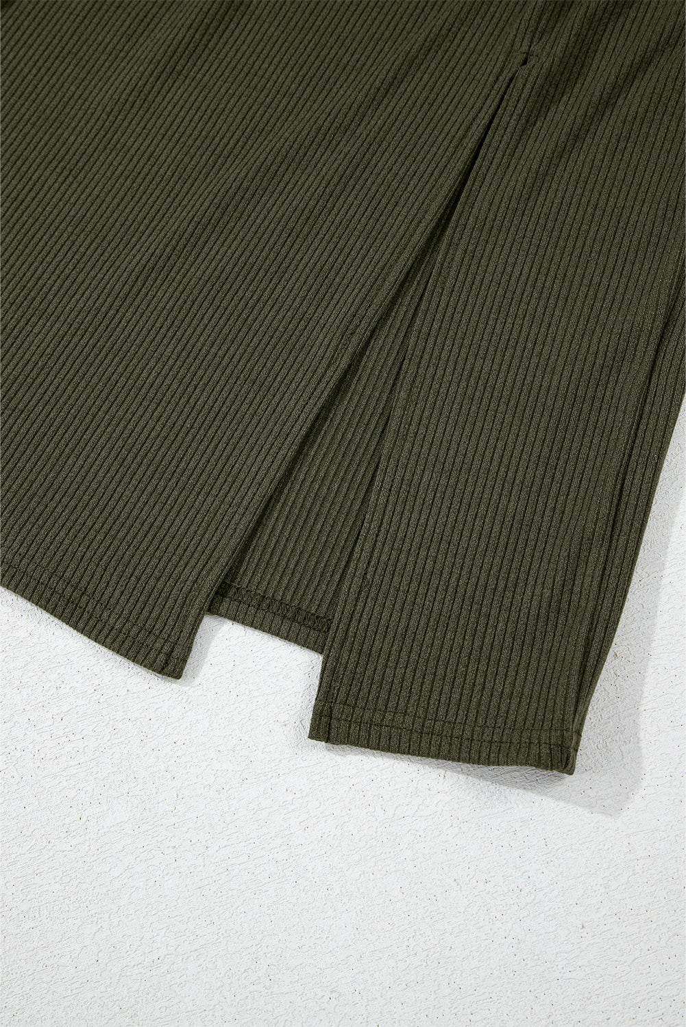 Jungle Green Ribbed Side Slit Ruched Slim Fit Long Sleeve Mini Dress - Dresses/Mini Dresses