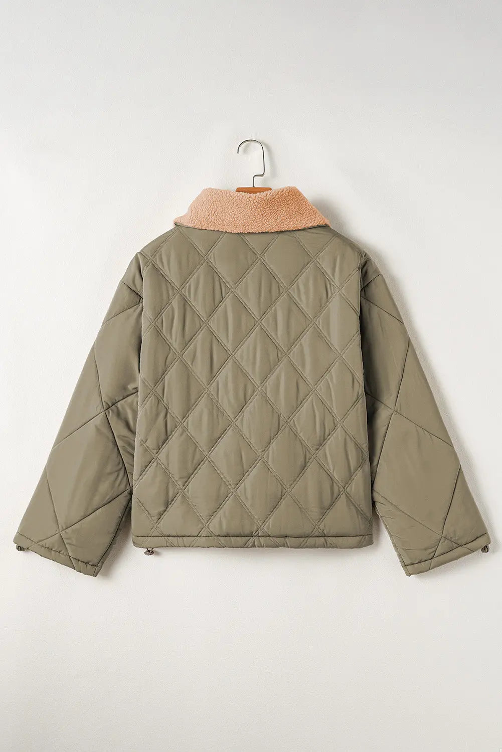 Jungle Green Teddy Collar Flap Pockets Quilted Puffer Jacket Beagle Boutique Fashion Outlet