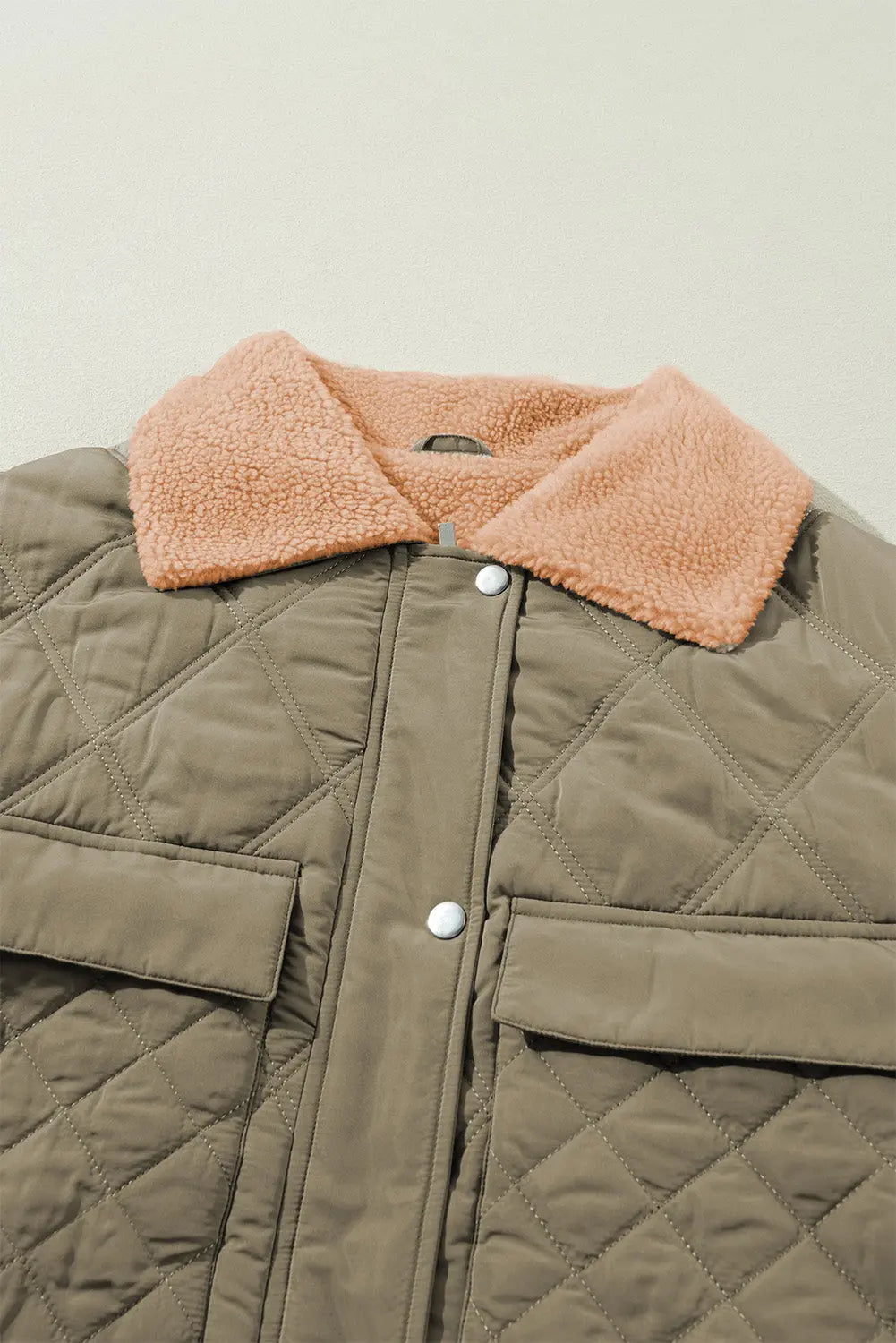 Jungle Green Teddy Collar Flap Pockets Quilted Puffer Jacket Beagle Boutique Fashion Outlet