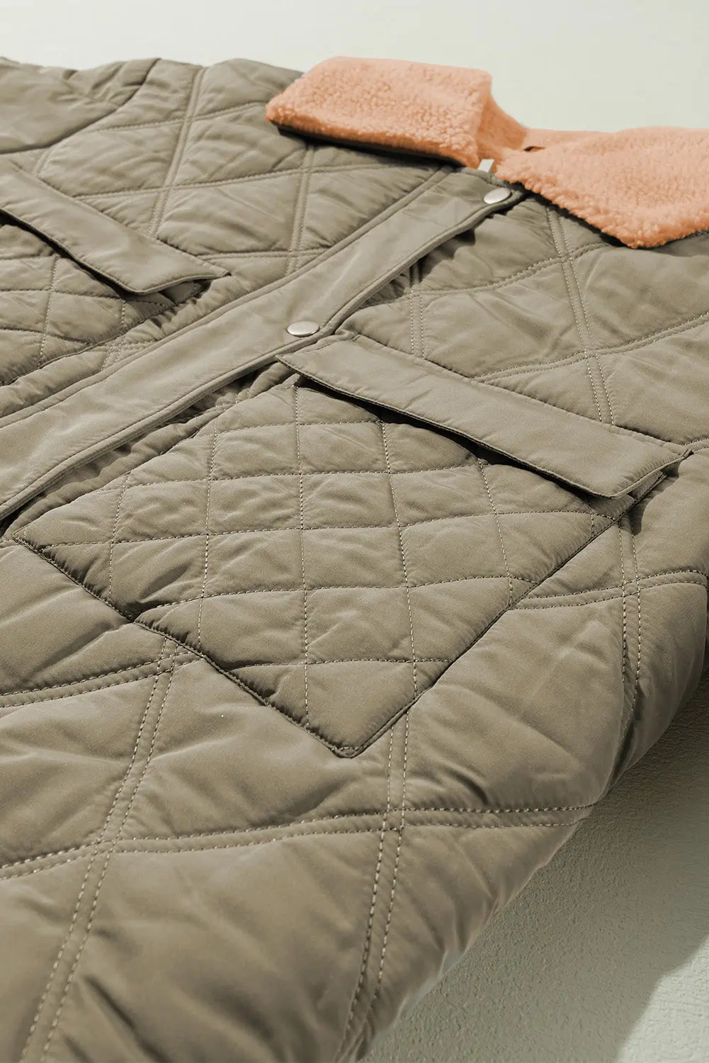 Jungle Green Teddy Collar Flap Pockets Quilted Puffer Jacket Beagle Boutique Fashion Outlet