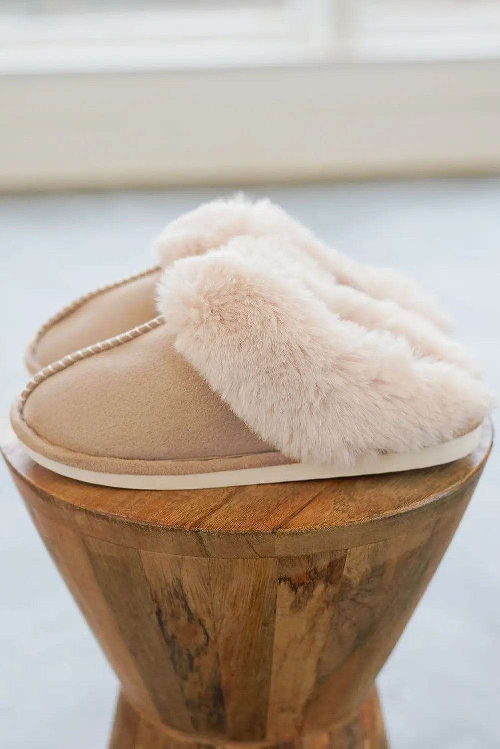 Khaki Cut and Sew Faux Suede Plush Lined Slippers Beagle Boutique Fashion Outlet