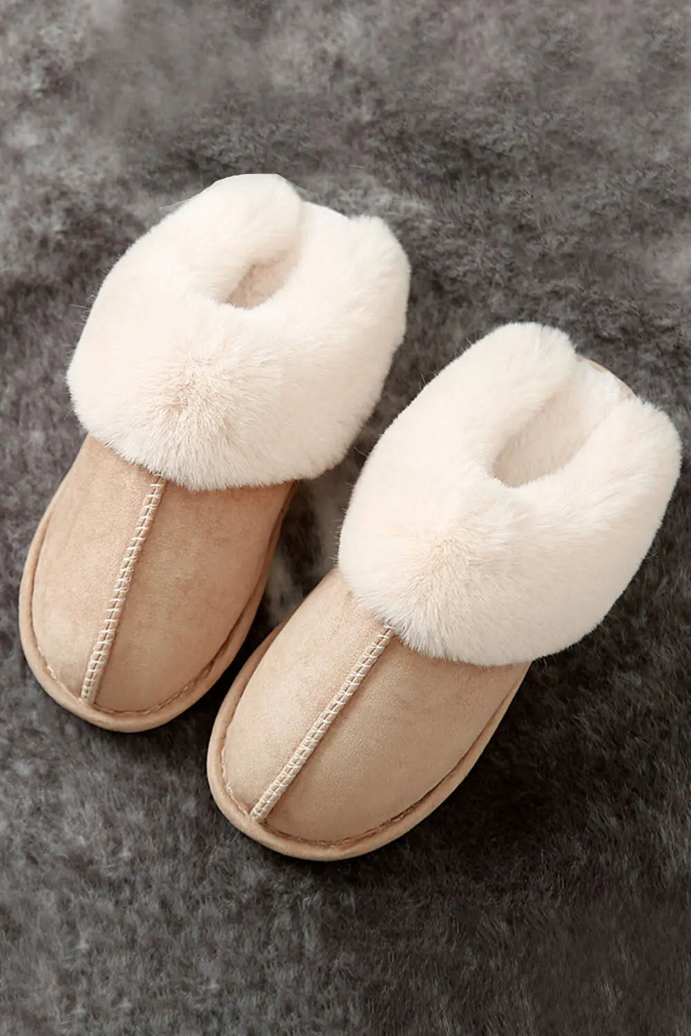 Khaki Cut and Sew Faux Suede Plush Lined Slippers Beagle Boutique Fashion Outlet