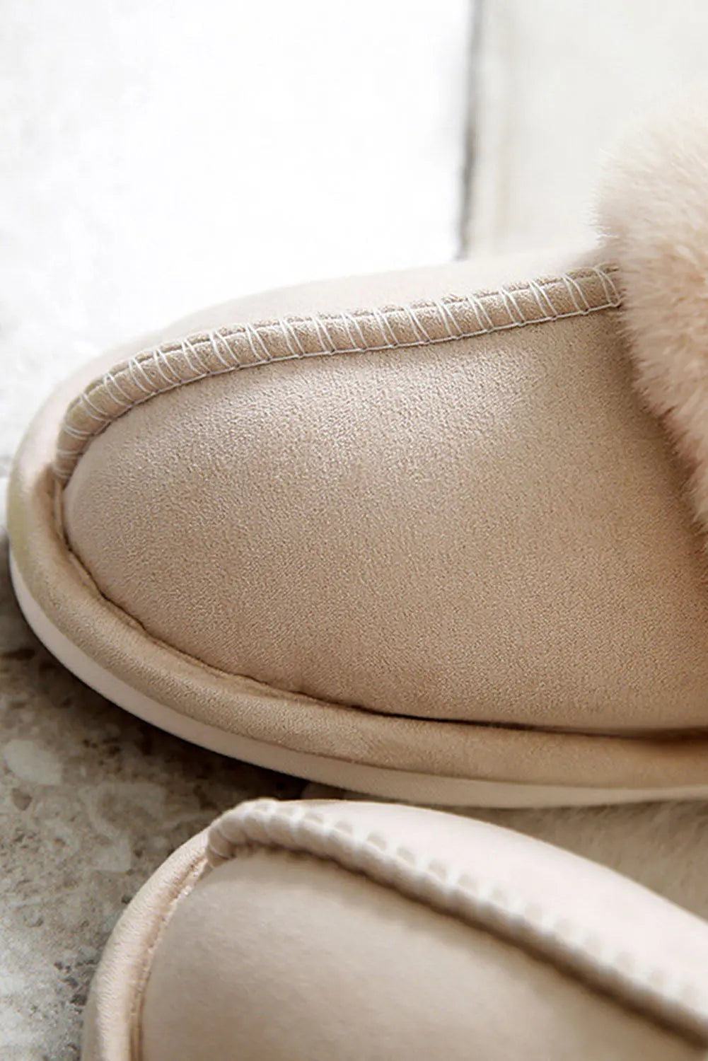 Khaki Cut and Sew Faux Suede Plush Lined Slippers Beagle Boutique Fashion Outlet