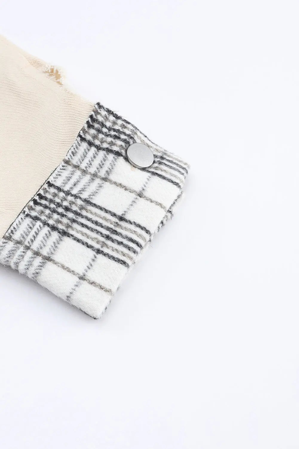 Khaki Distressed Raw Edge Plaid Patchwork Denim Jacket - eAura