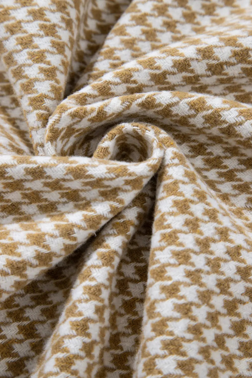 Khaki Houndstooth Colour Contrast Textured Patchwork Loose Shacket - eAura