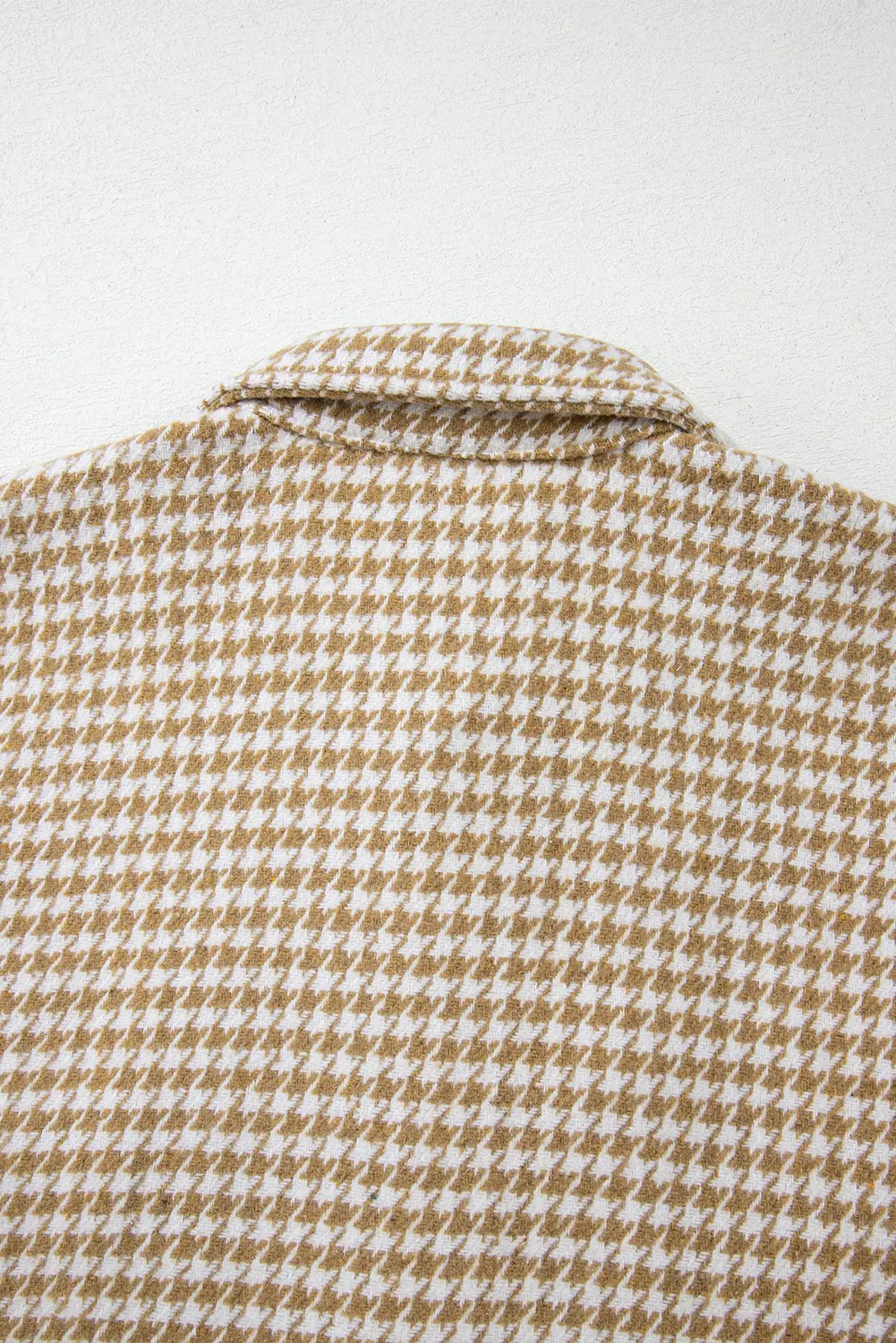 Khaki Houndstooth Colour Contrast Textured Patchwork Loose Shacket - eAura