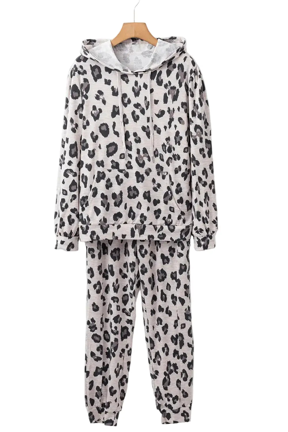 Leopard Print Drawstring Hoodie Skinny Trousers Pyajams
