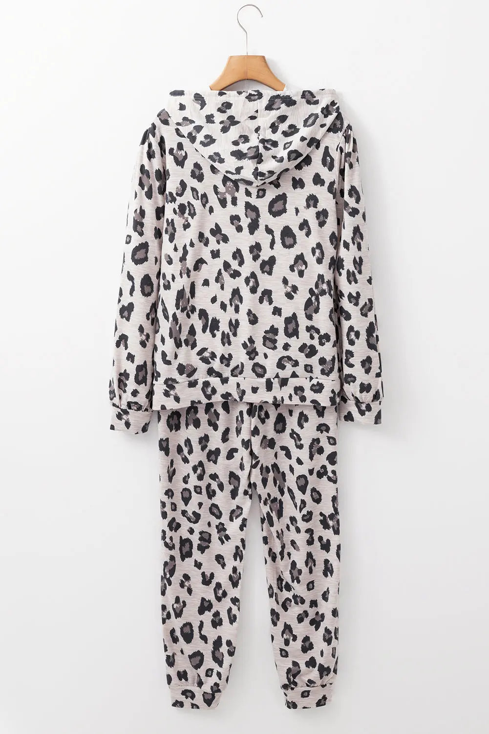 Khaki Leopard Print Drawstring Hoodie and Skinny Pants Lounge Set DL