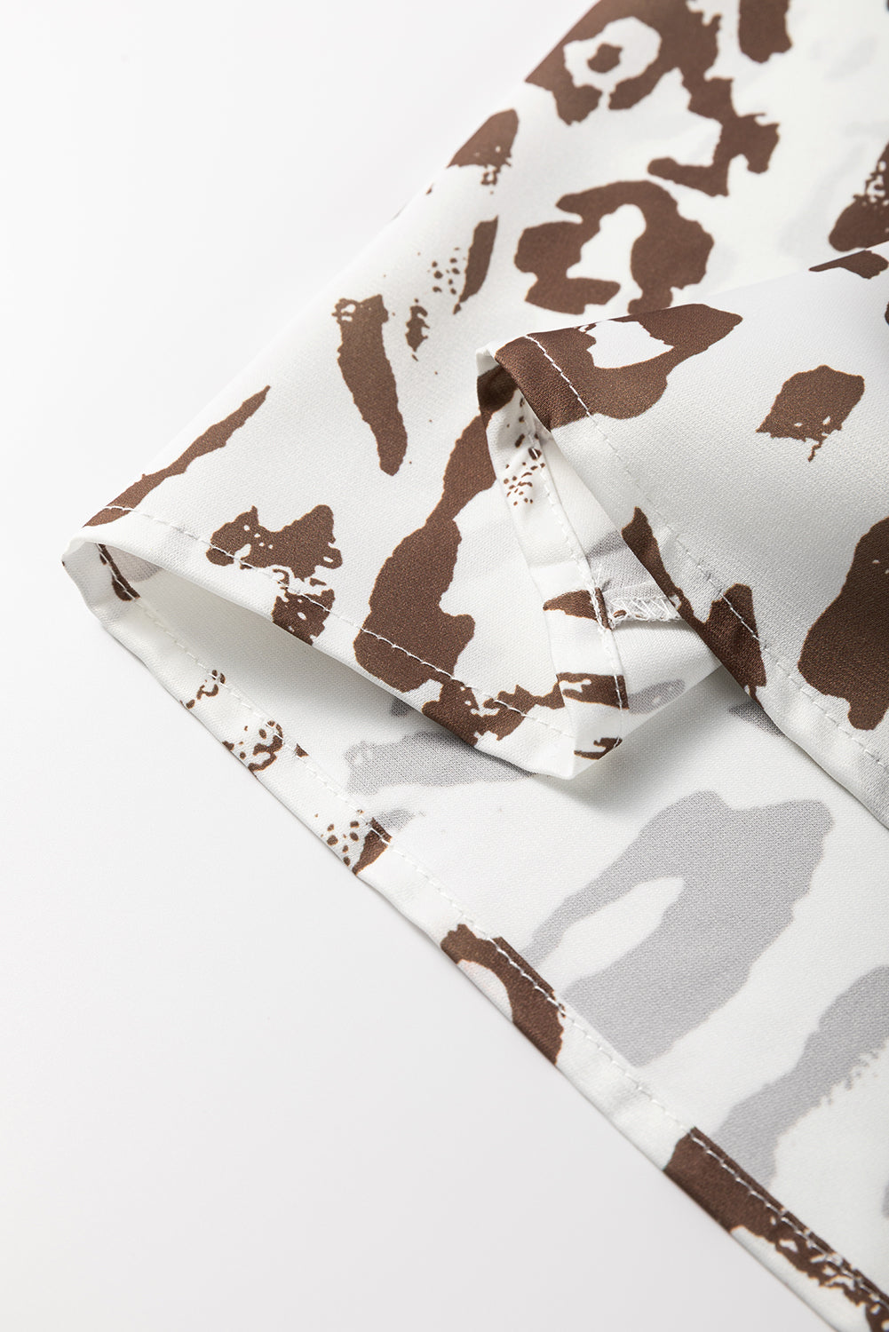 Khaki Leopard Print Split Neck Balloon Sleeve Blouse - eAura