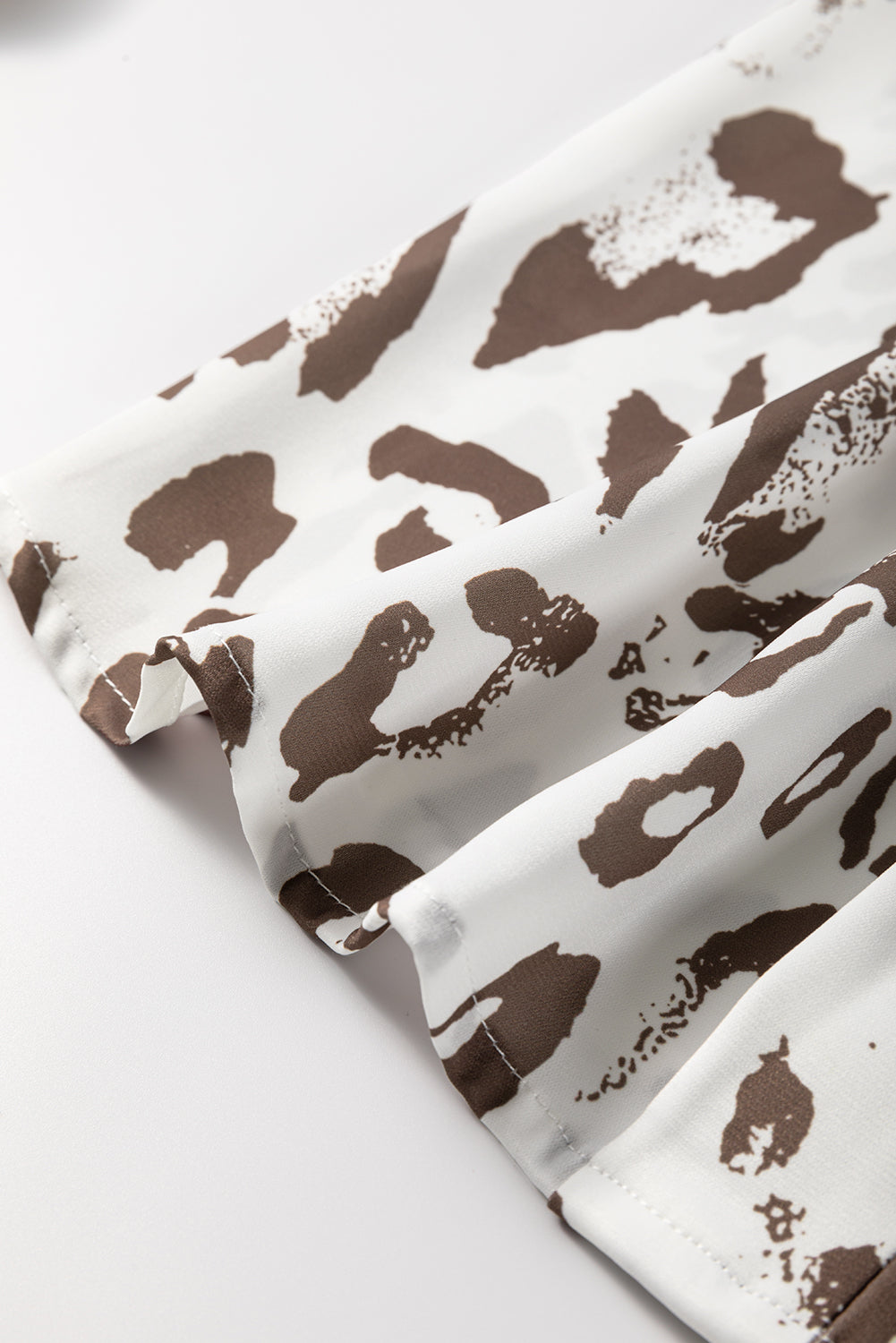 Khaki Leopard Print Split Neck Balloon Sleeve Blouse - eAura