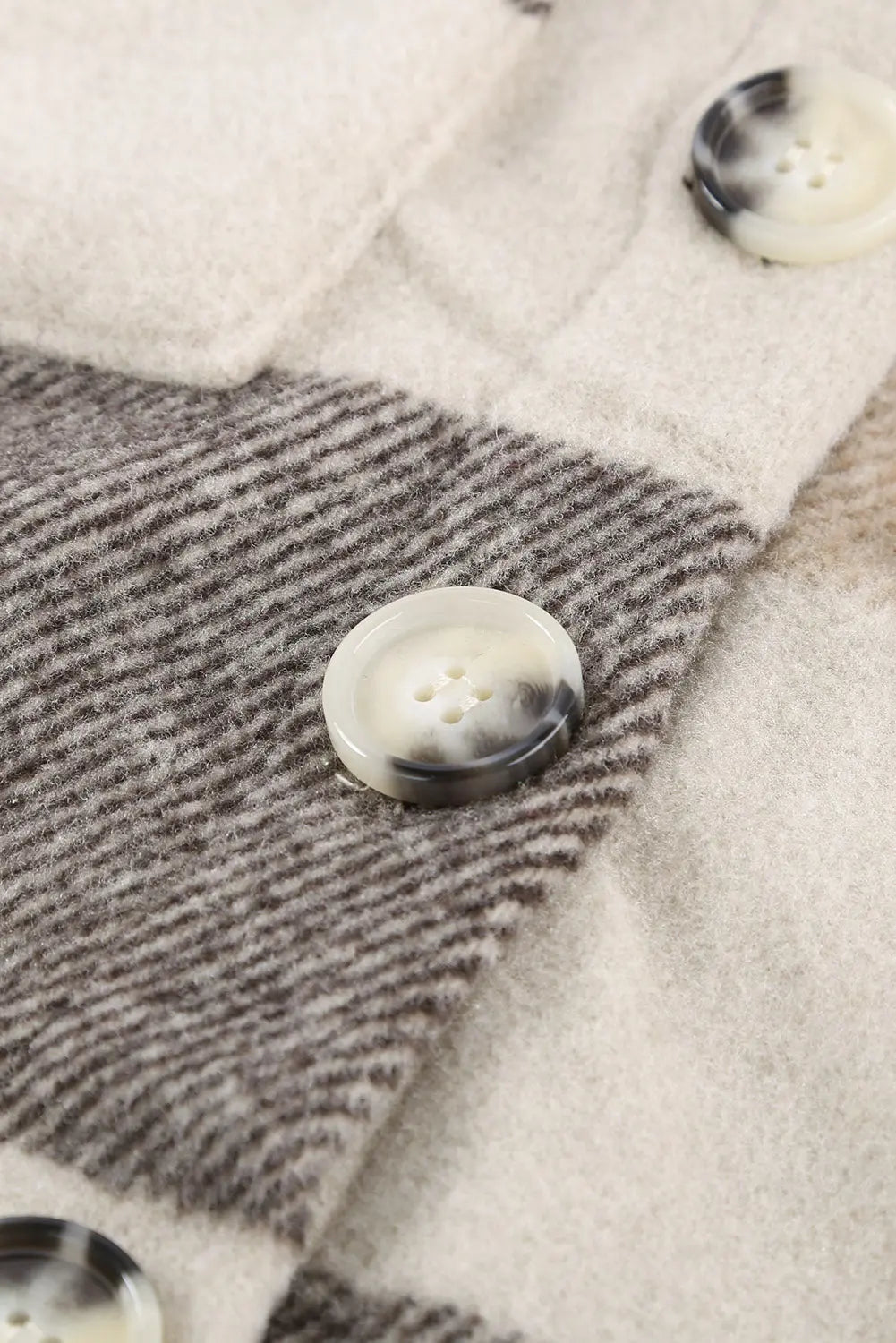 Khaki Plaid Colour Block Buttoned Long Sleeve Jacket with Pocket eAura