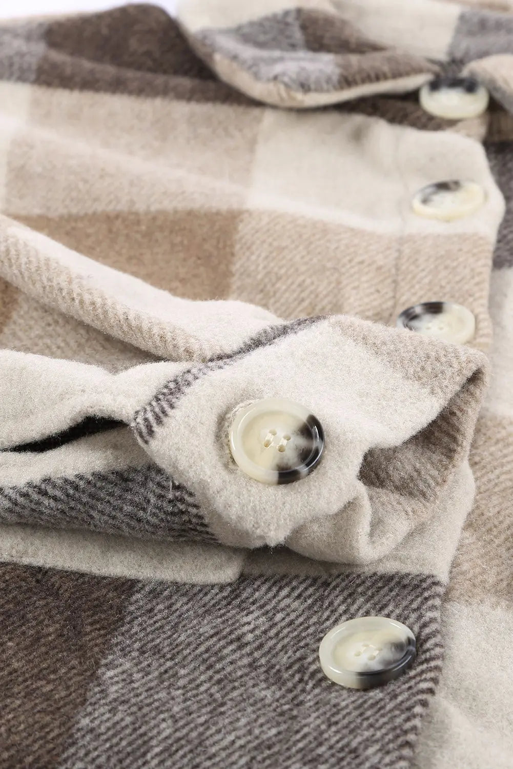 Khaki Plaid Colour Block Buttoned Long Sleeve Jacket with Pocket eAura