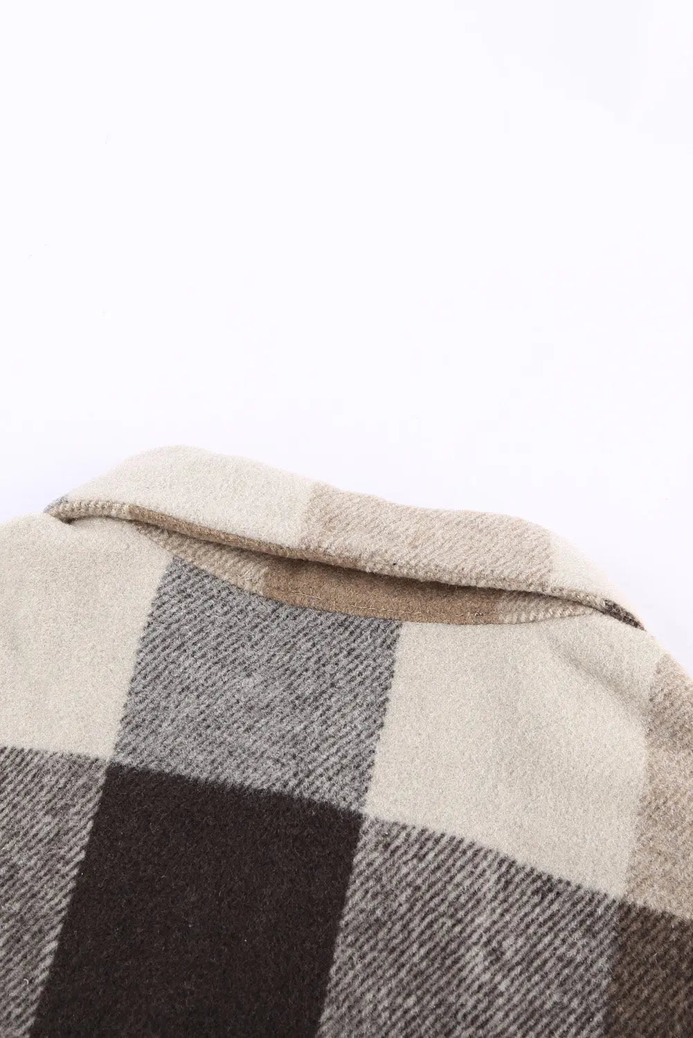 Khaki Plaid Colour Block Buttoned Long Sleeve Jacket with Pocket eAura