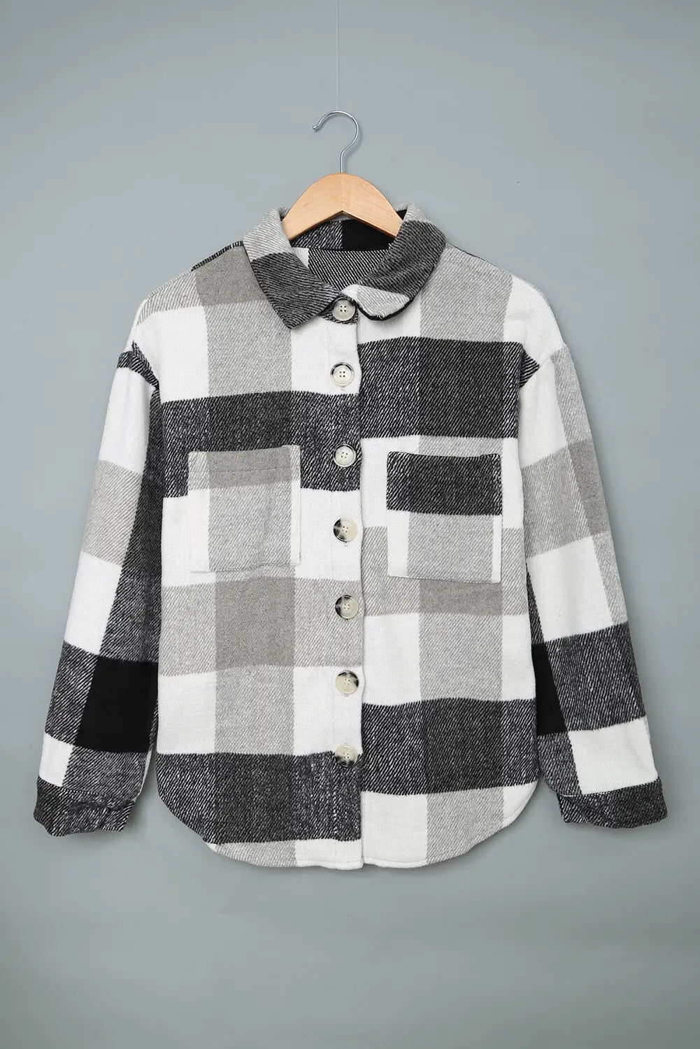 Khaki Plaid Colour Block Buttoned Long Sleeve Jacket with Pocket eAura