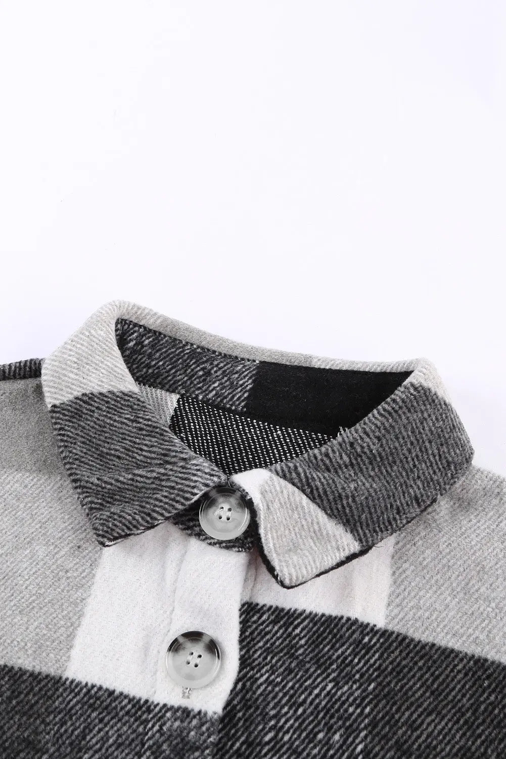 Khaki Plaid Colour Block Buttoned Long Sleeve Jacket with Pocket eAura