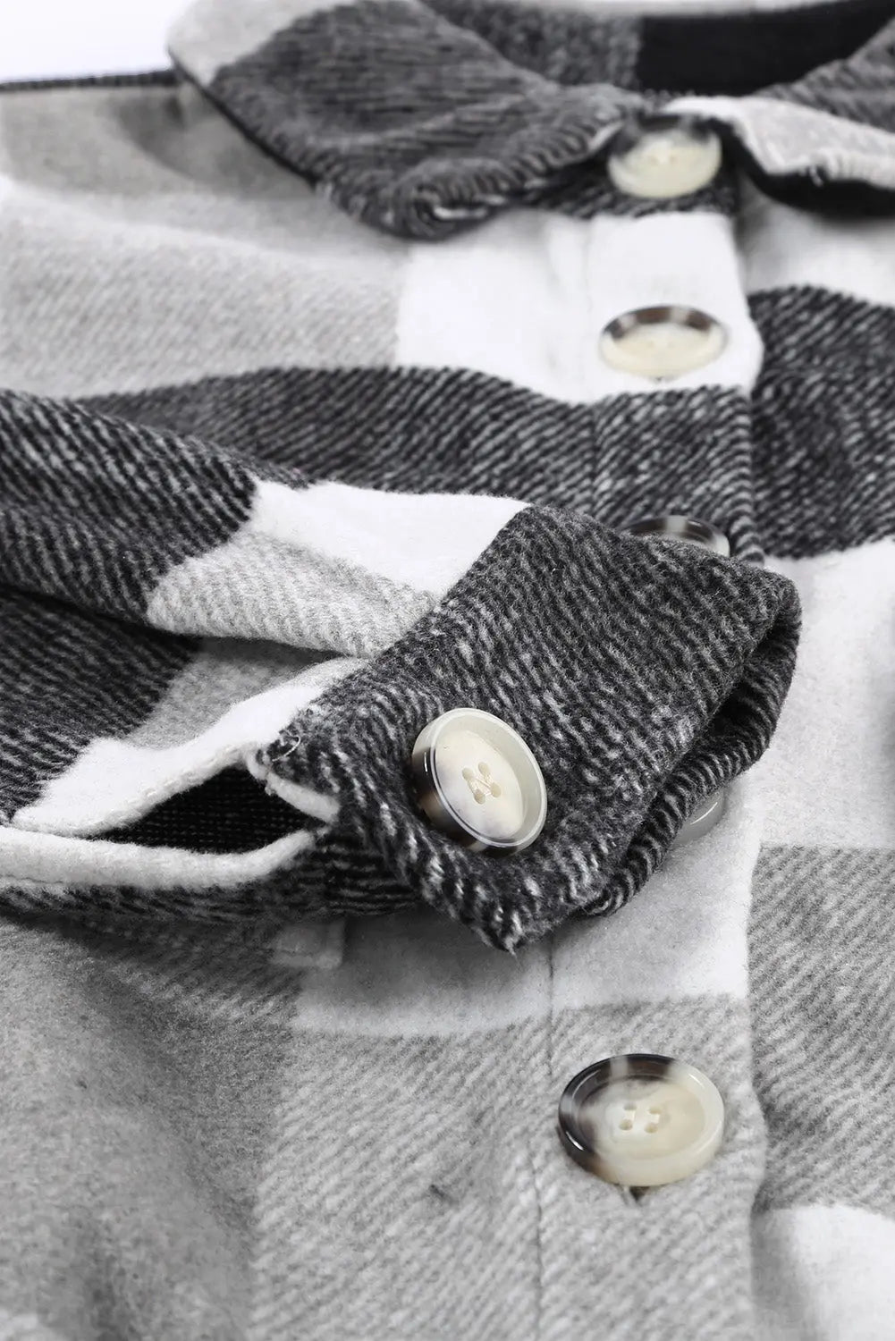 Khaki Plaid Colour Block Buttoned Long Sleeve Jacket with Pocket eAura