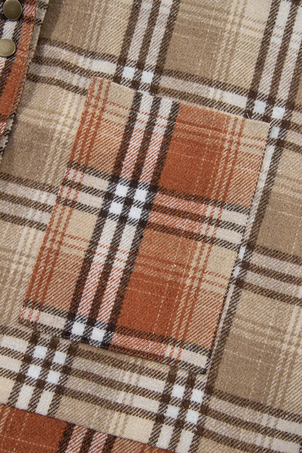 Khaki Plaid Colourblock Patchwork High Low Shacket eAura