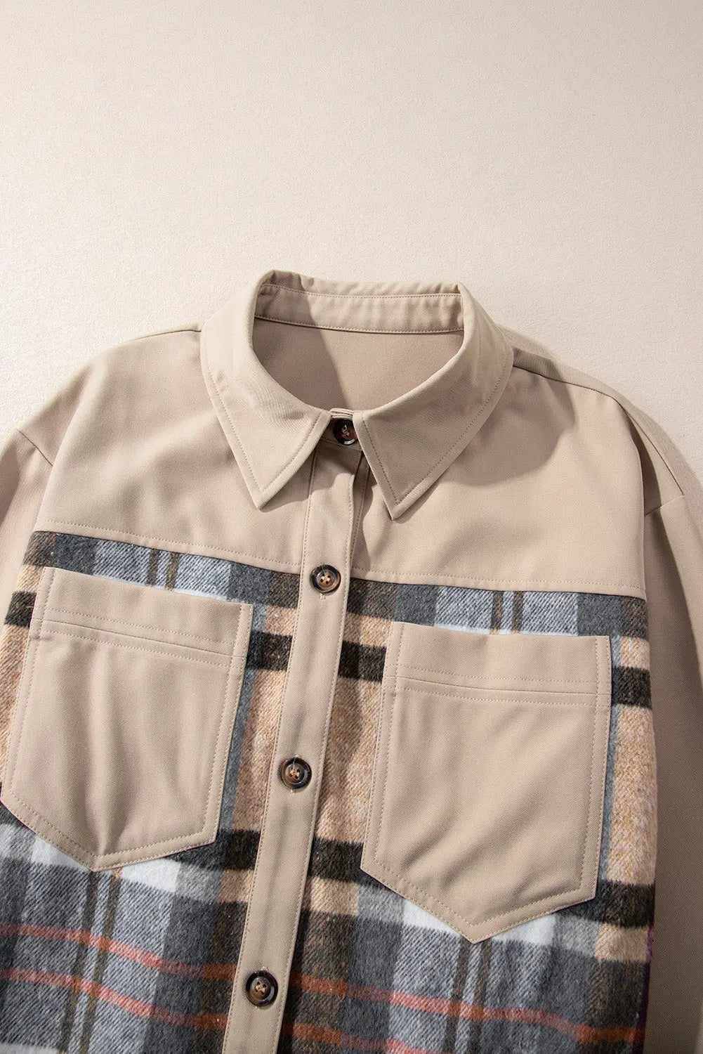 Khaki Plaid Patchwork Long Sleeve Shirt Mini Dress - eAura