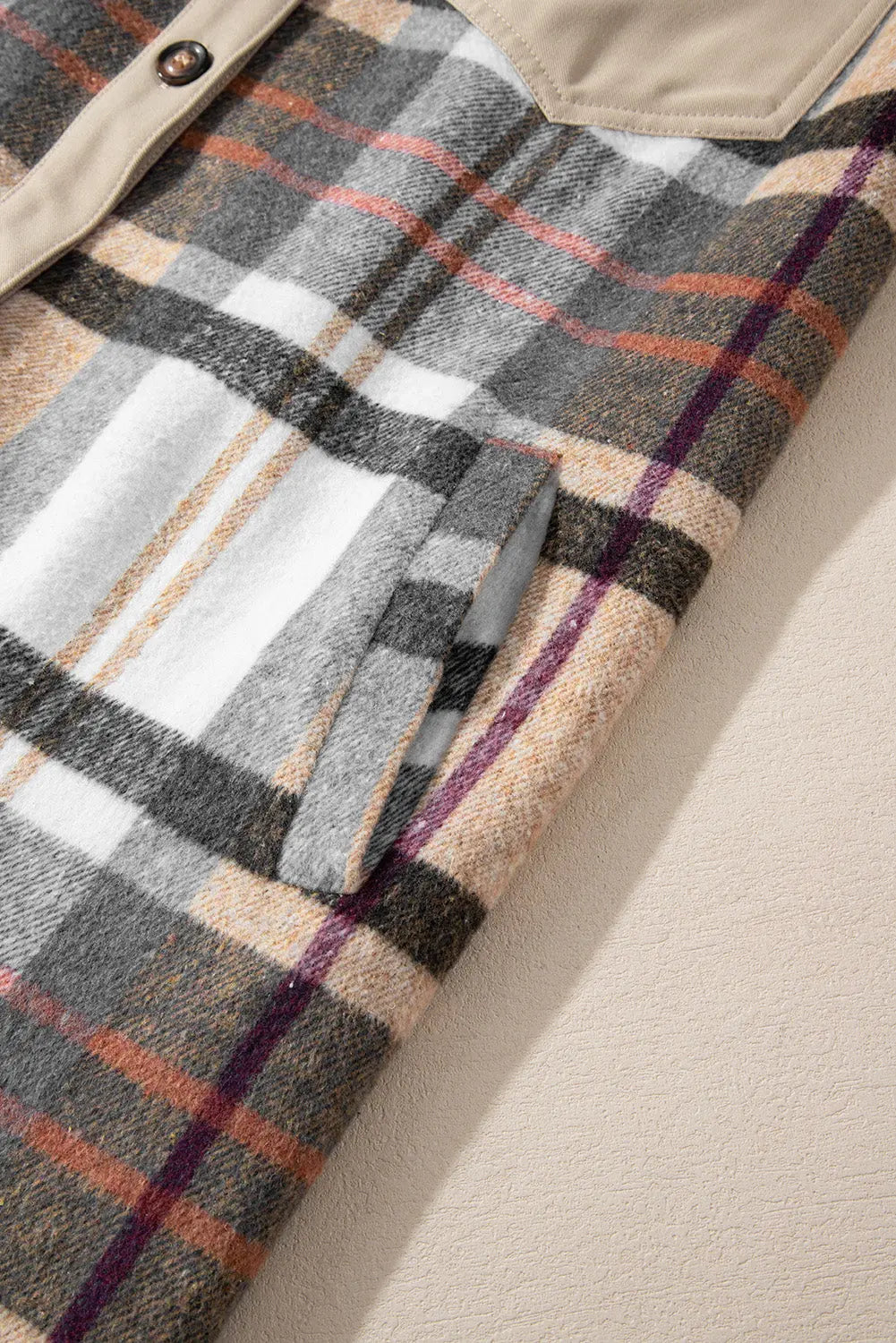 Khaki Plaid Patchwork Long Sleeve Shirt Mini Dress - eAura