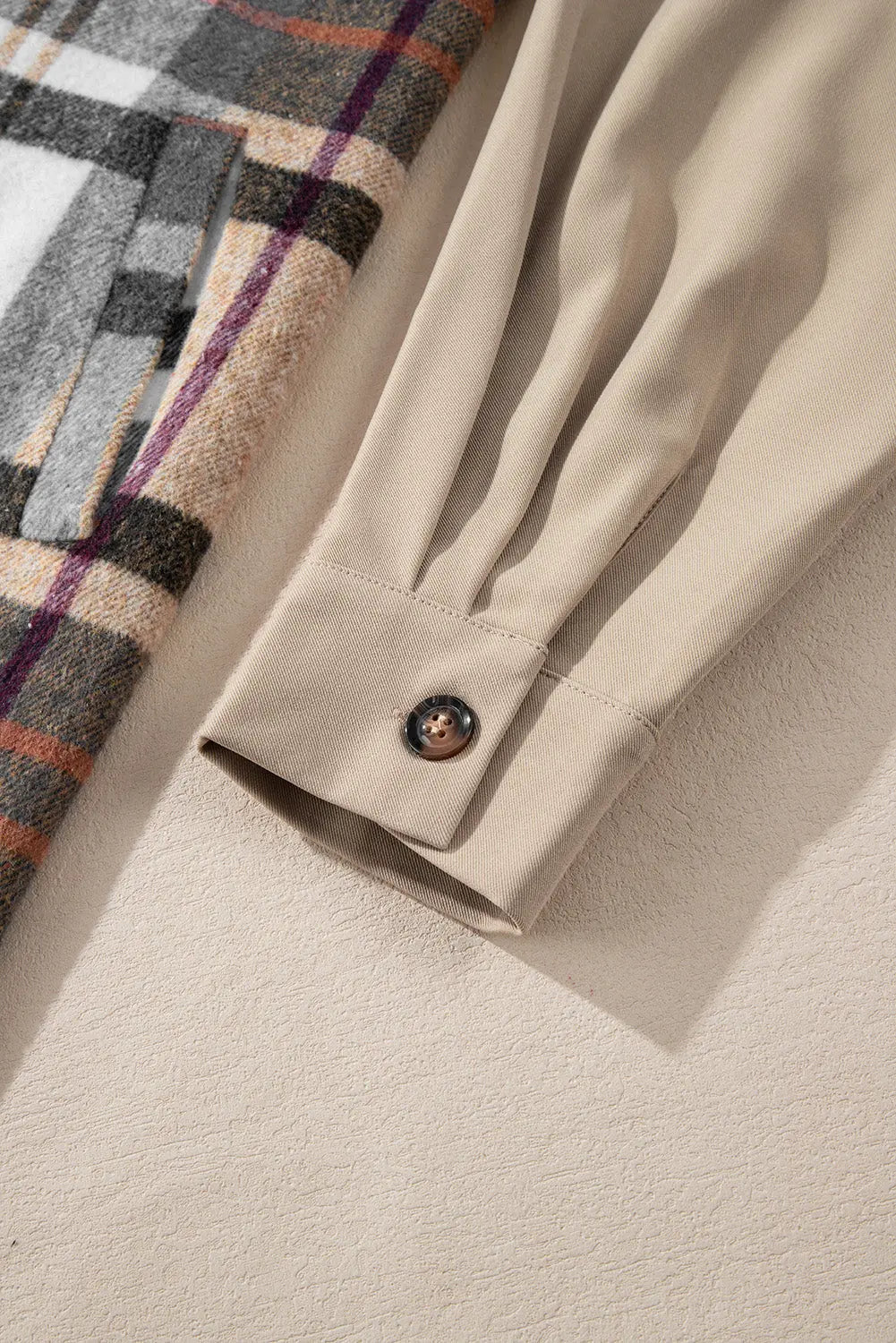 Khaki Plaid Patchwork Long Sleeve Shirt Mini Dress - eAura