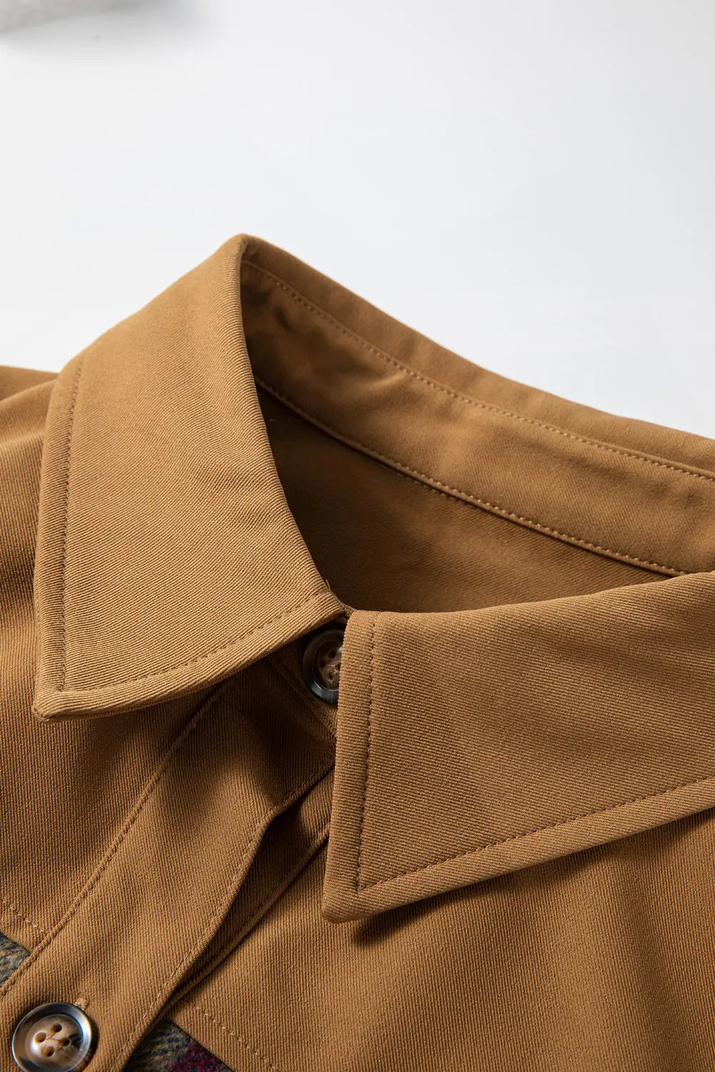 Khaki Plaid Patchwork Long Sleeve Shirt Mini Dress - eAura