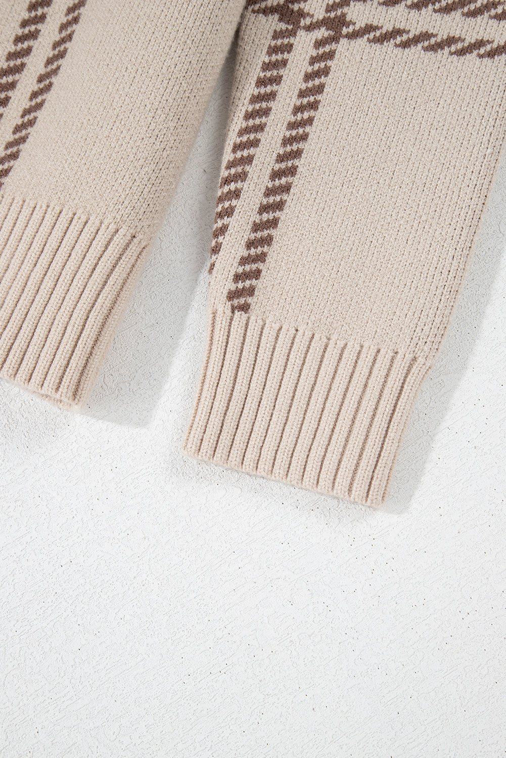 Khaki Plaid Pattern Knitted Drop Shoulder Sweater - Sweaters & Cardigans/Sweaters