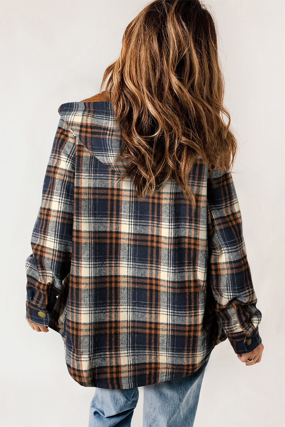 Khaki Plaid Pattern Sherpa Lined Hooded Shacket - Outerwear/Plaid Shackets