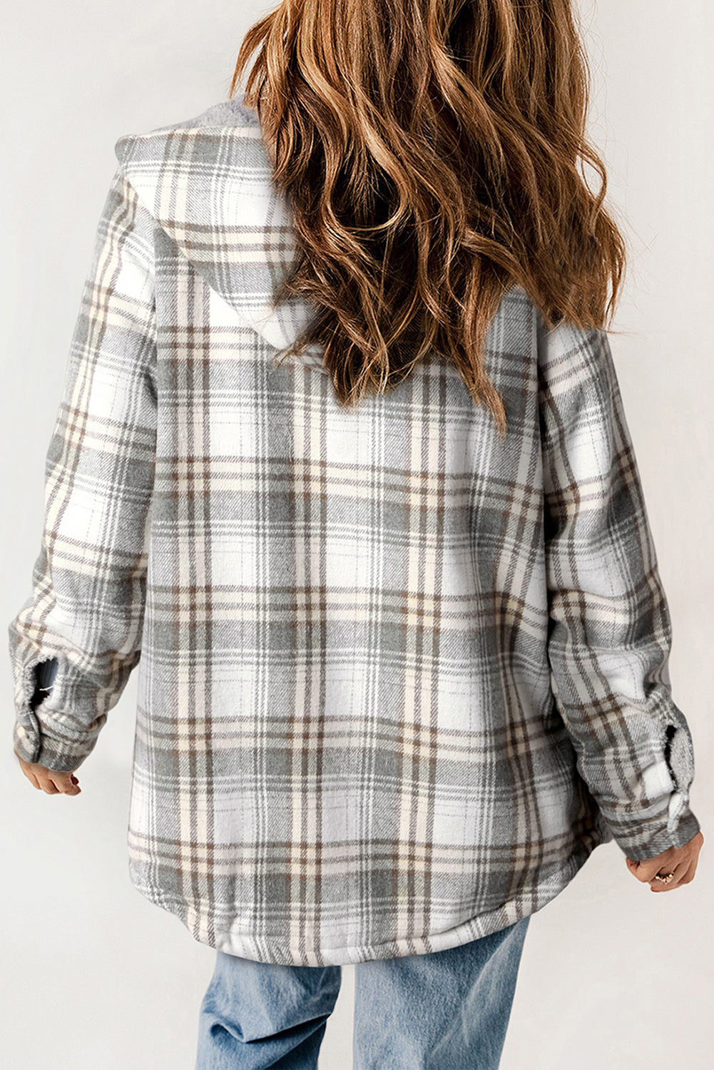 Khaki Plaid Pattern Sherpa Lined Hooded Shacket - Outerwear/Plaid Shackets