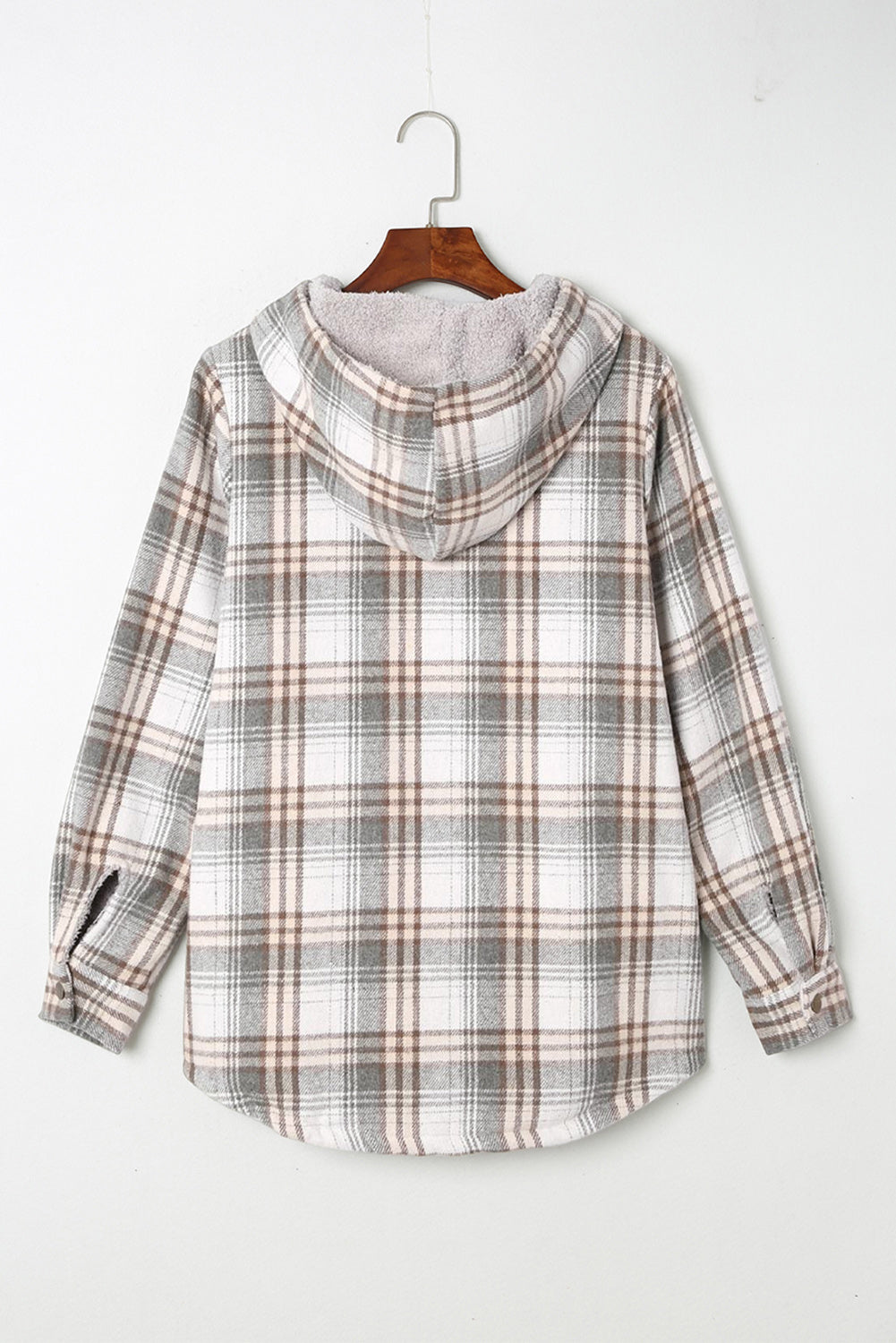 Khaki Plaid Pattern Sherpa Lined Hooded Shacket - Outerwear/Plaid Shackets