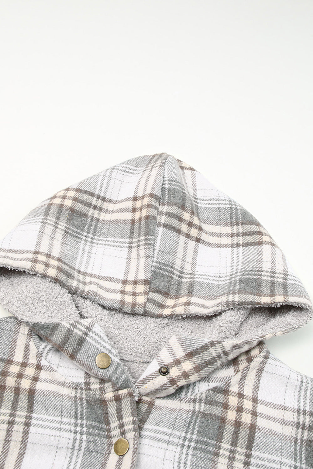 Khaki Plaid Pattern Sherpa Lined Hooded Shacket - Outerwear/Plaid Shackets