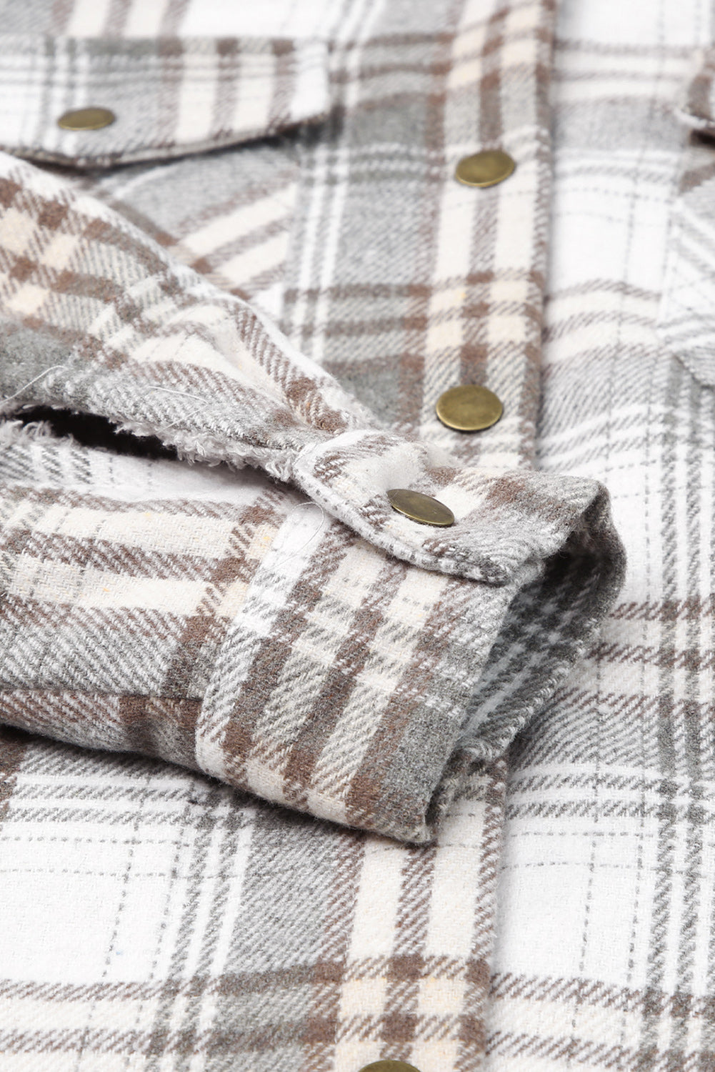 Khaki Plaid Pattern Sherpa Lined Hooded Shacket - Outerwear/Plaid Shackets
