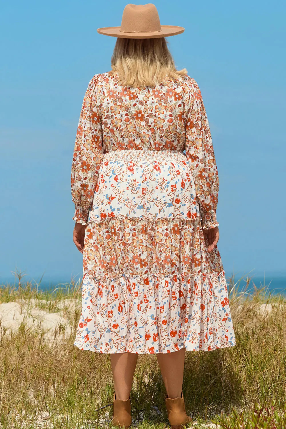 Khaki Plus Size Floral Tiered Ruffle Maxi Dress Beagle Boutique Fashion Outlet