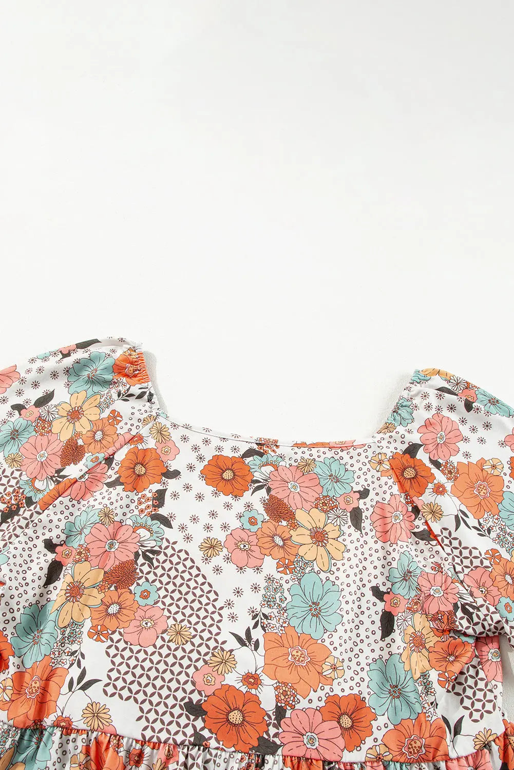 Khaki Plus Size Flower Print Square Neck Peplum Blouse - BB Fashion Outlet