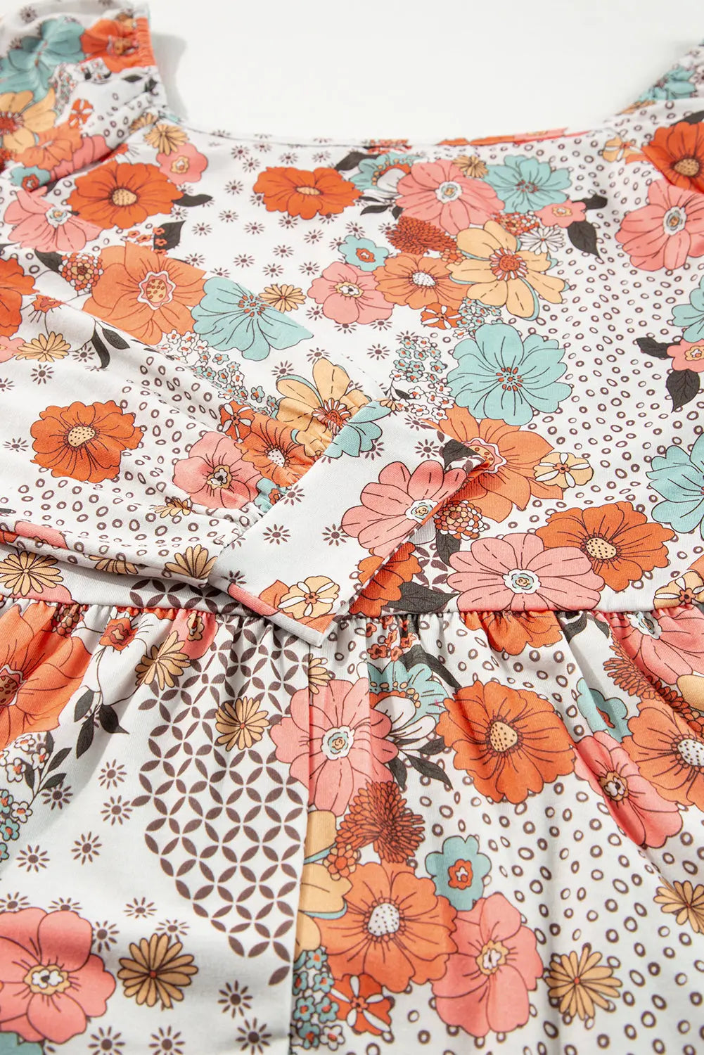 Khaki Plus Size Flower Print Square Neck Peplum Blouse - BB Fashion Outlet