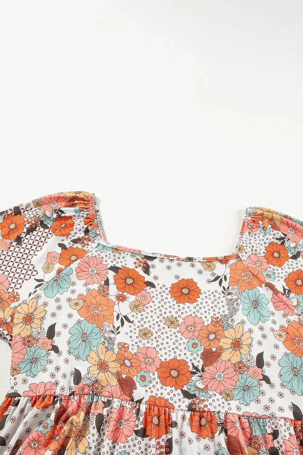 Khaki Plus Size Flower Print Square Neck Peplum Blouse - BB Fashion Outlet