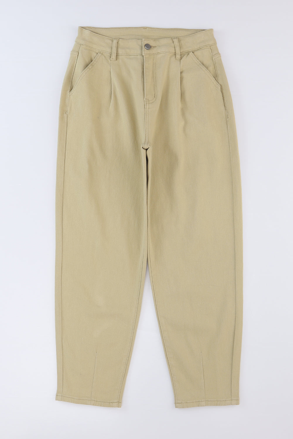 Khaki Solid High Waist Casual Trousers - eAura