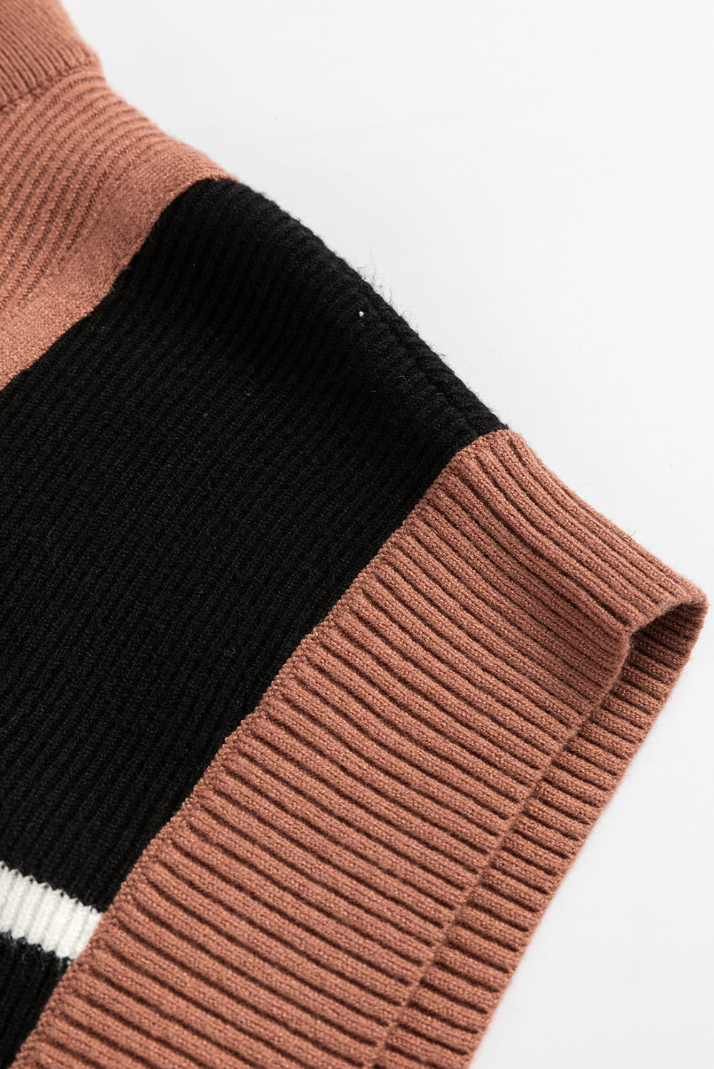 Khaki Stripe Colour Block Quarter Zip Collar Short Sleeve Sweater Dress - eAura