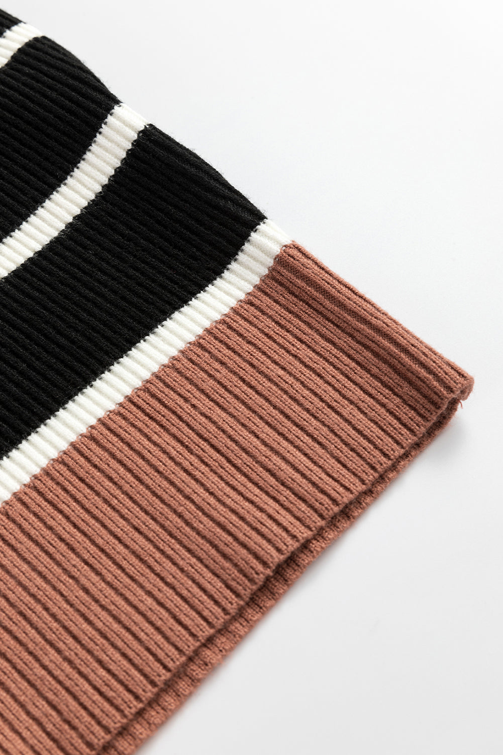 Khaki Stripe Colour Block Quarter Zip Collar Short Sleeve Sweater Dress - eAura