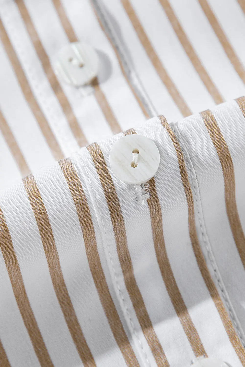 Khaki Stripe Long Sleeve Button Up Mini Shirt Dress - BB Fashion Outlet