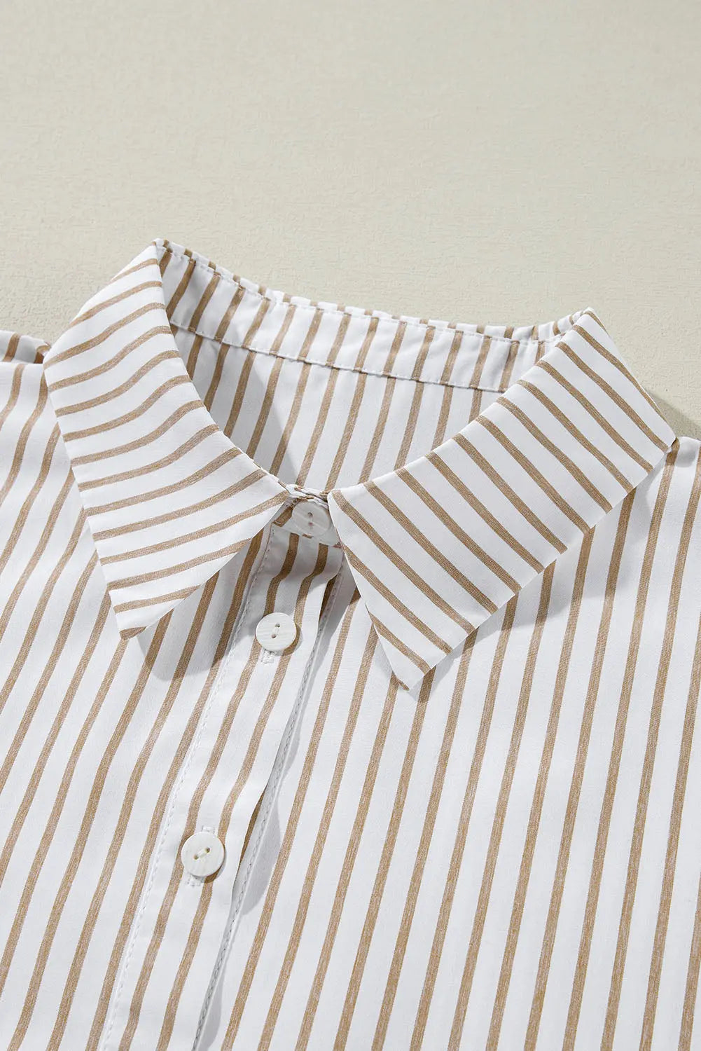 Khaki Stripe Long Sleeve Button Up Mini Shirt Dress - BB Fashion Outlet
