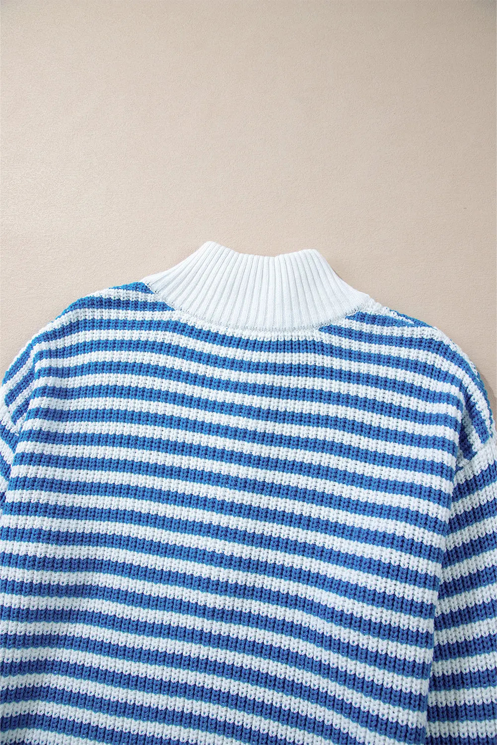 Khaki Stripe Zip up Collar Drop Shoulder Sweater eAura