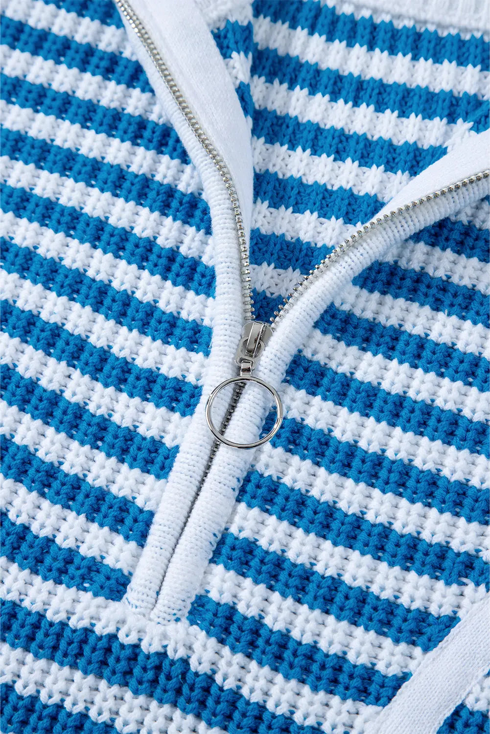 Khaki Stripe Zip up Collar Drop Shoulder Sweater eAura