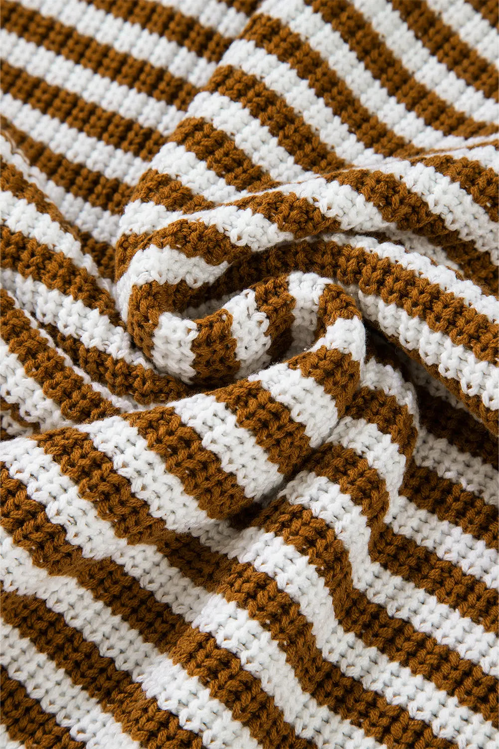 Khaki Stripe Zip up Collar Drop Shoulder Sweater eAura