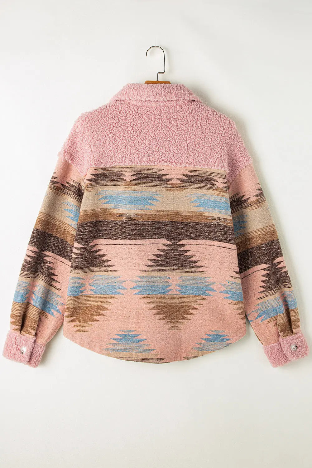 Khaki Western Aztec Print Sherpa Splicing Buttoned Flap Pocket Coat Beagle Boutique Fashion Outlet